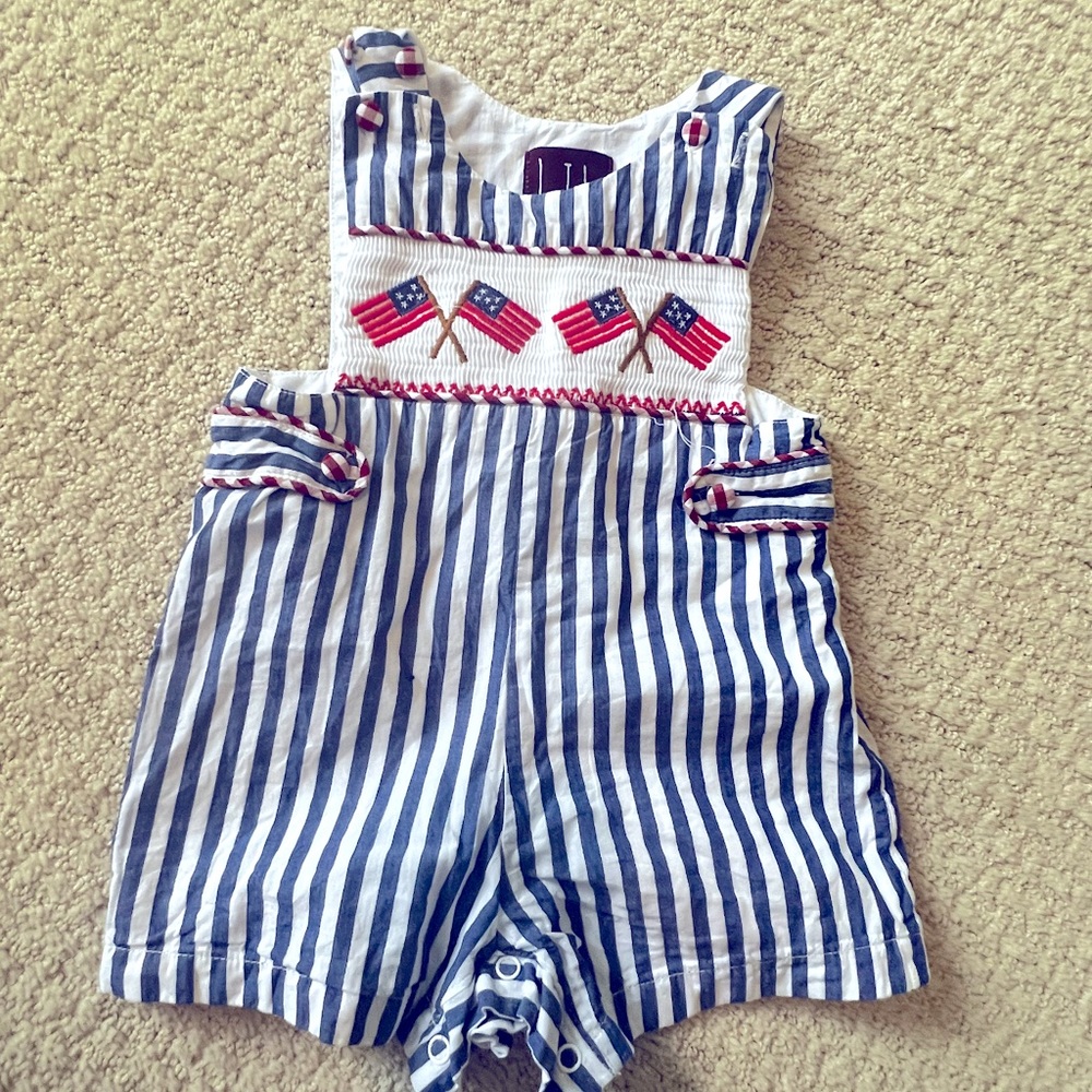 Fourth of July smocked shortall